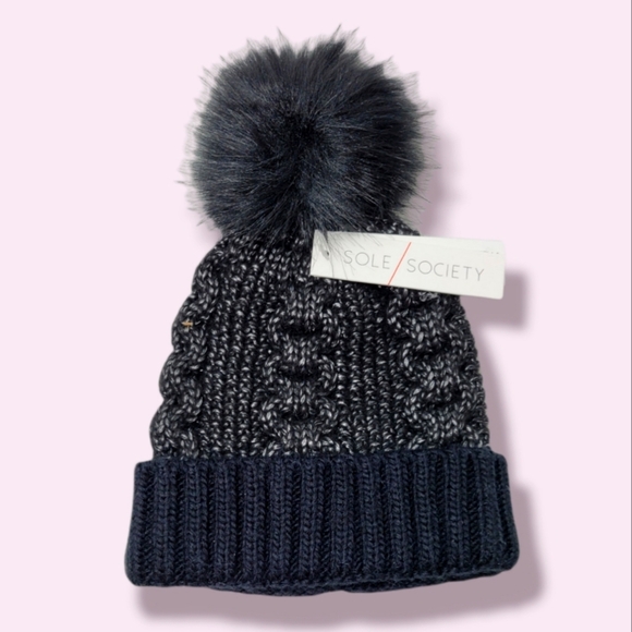Sole Society Chainlink Cuff Pom Hat - Picture 1 of 3